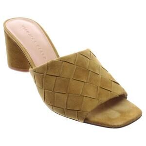 Veronica Beard Women Kiele Woven Suede Slide High-Heel Sandal Yellow Green SZ 8M